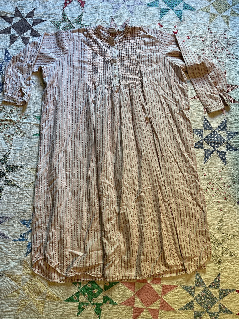 L.L. Bean Red and Cream Striped Cotton Flannel Nightgown 2X